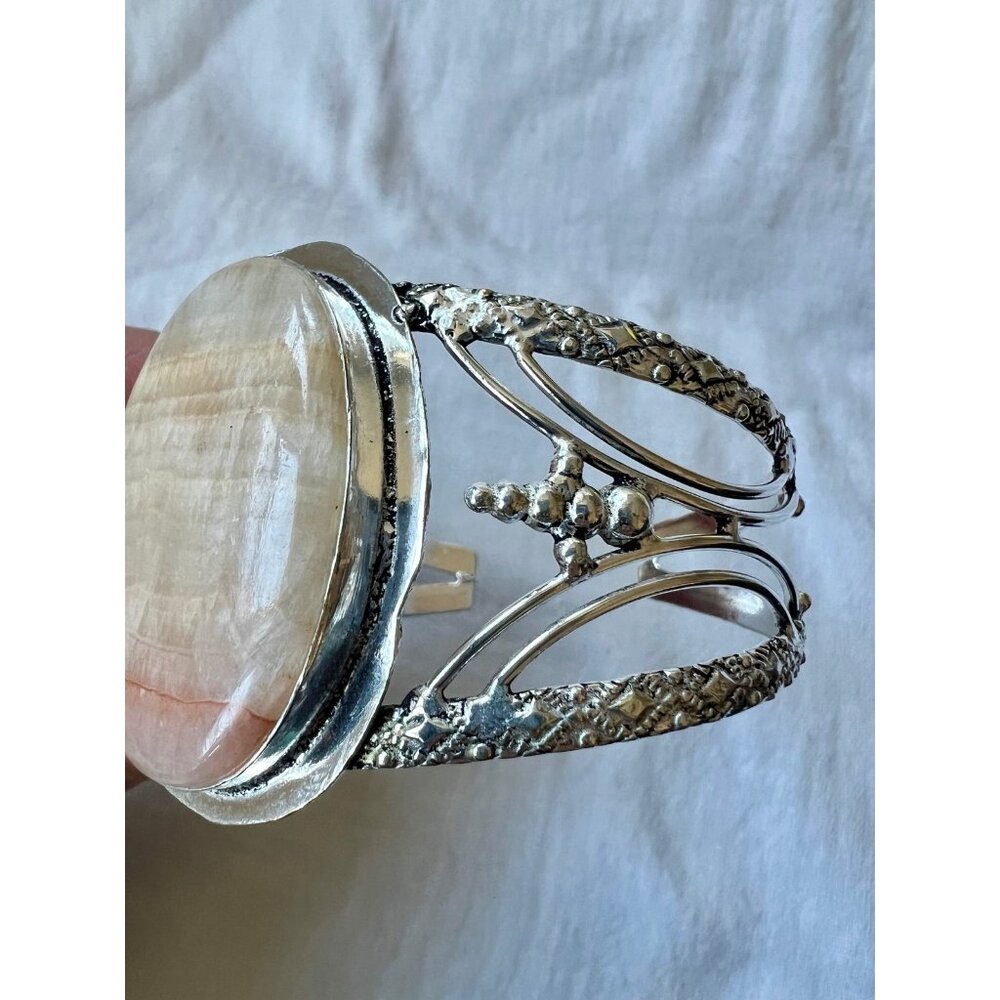 925 Nurturing Peach Calcite Cuff Bracelet - Picture 7 of 12